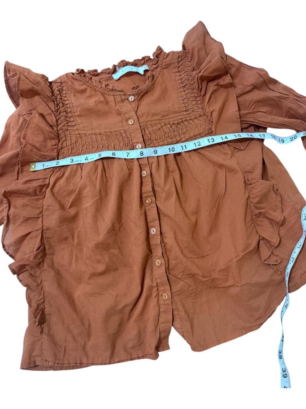Astr Rust Ruffle-Trim Button Front Blouse - Picture 5 of 7